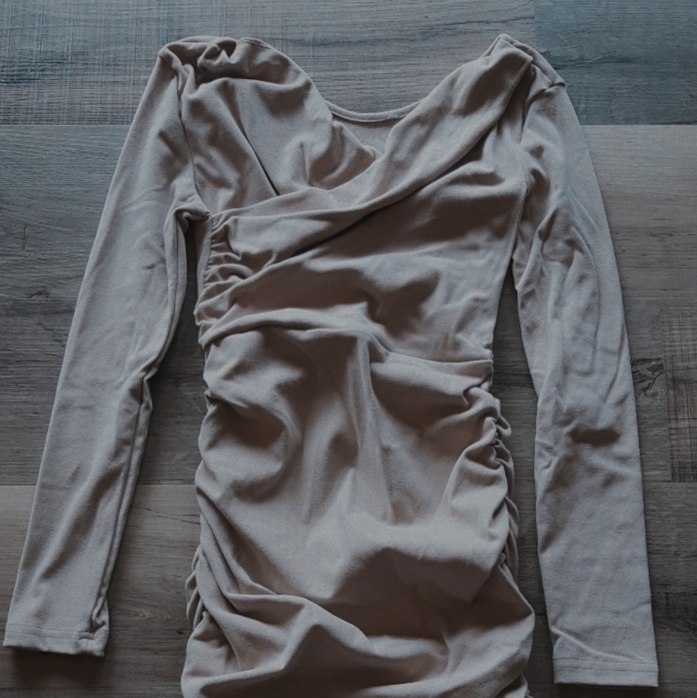 Long Sleeve Beige Dress